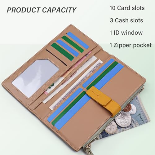 Wallet for Women, Ladies Leather Slim Wallets Card Holder, Large Capacity Bifold Clutch Purse with Zipper Pocket (Green)4