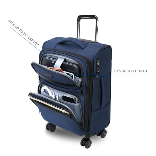 kroser softside expandable carry on luggage with spinner wheels amp built-in tsa lock durable suitcase rolling luggage with usb port carry-on 20-inch navy