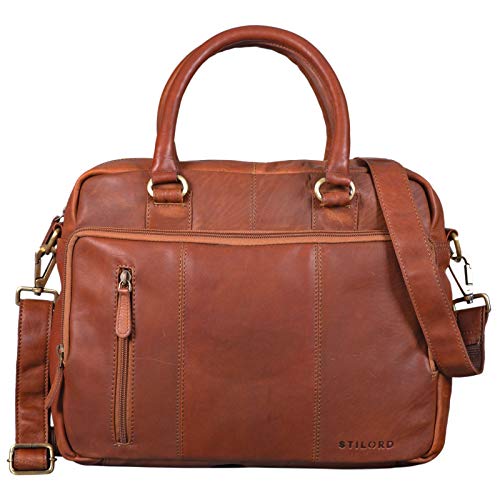 Sacoche d'ordinateur portable vintage STILORD Adam marron foncé avec grand compartiment