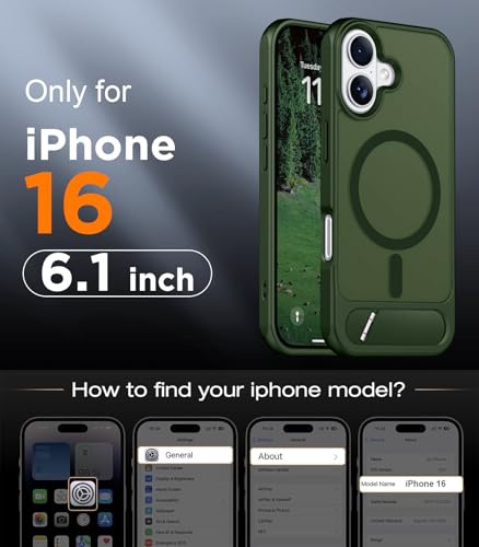 Image of Magnetic Compatible with iPhone 16 Case, [Built-in Invisible Kickstand][Compatible with MagSafe][Military Grade Shockproof] Slim Translucent Matte Phone Case for iPhone 16 6.1 inch