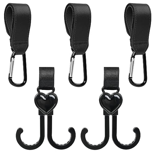 Image of 5 Pack Stroller Hooks for Hanging Bags and Shopping, (3+2) Stroller Hooks for Bags, Adjustable Hook, Multipurpose Organizer Hook Clip