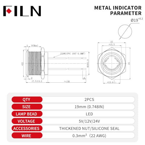 Lámparas LED Indicadoras 19mm 2 Piezas Luz Blanca miniatura 5