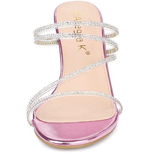 Allegra K Women's Strappy Rhinestone Block Heel Slide Pink Sandals - 8 M Us #TOP1