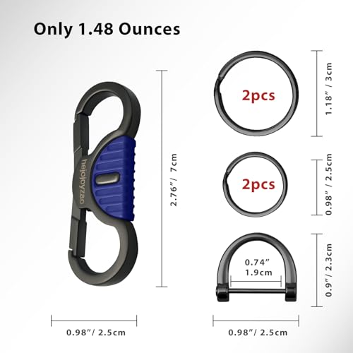 Image of Heavy Duty Keychain with Quick Release Double Carabiner Clip, Key Rings, D Ring, Car Key Holder for Belt Loop