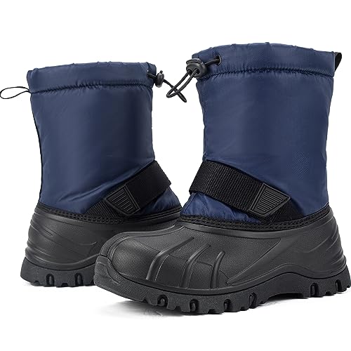 Yeerovan Winter Snow Boots for Boy and Girl Outdoor Waterproof with Fur Lined for Big Kids(T8 Blue 38)