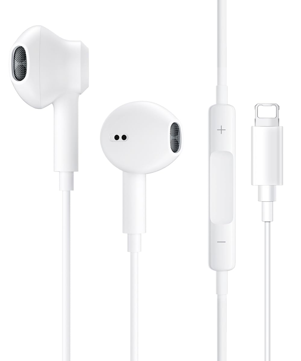 Cascos iPhone Cable,Auriculares para iPhone,Cascos con Cable con Aislamiento de Ruido Soporte Control de Volumen de Llamadas,Compatible con iPhone 13/12/11 Soporta Todo el Sistema i0S