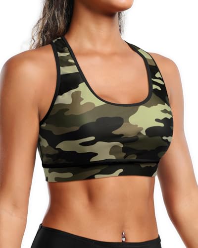 Image of Holipick Women's Sports Bra Bikini Tops Racerback Swim Top Scoop Neck Bathing Suits Top Modest Padded Crop Tops Swimsuit Only