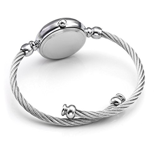 JSDDE Uhren Damen Armbanduhr Chic Manschette Damenuhr Spangenuhr Römische Ziffern Armreifen Quarzuhr Silber Weiß