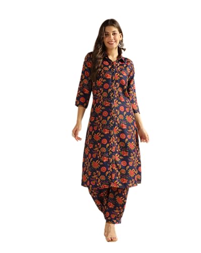 Leriya Fashion Co Ord Set for Women Stylish | Ethnic Kurta Sets for Woman | Traditional Straight Kurti with Pant | Daily Comfortable Outfit for Office Ethnic Set | 3/4 Sleeve Top with Relaxed Fit Pant