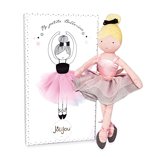 Ma Petite Ballerina – Margot Fabric Doll – Gift Box – 35 cm – Pink and Black Tutu, Dance Slippers, Bow and Leotard – Gift Idea for Newborn Girl – JJ6037