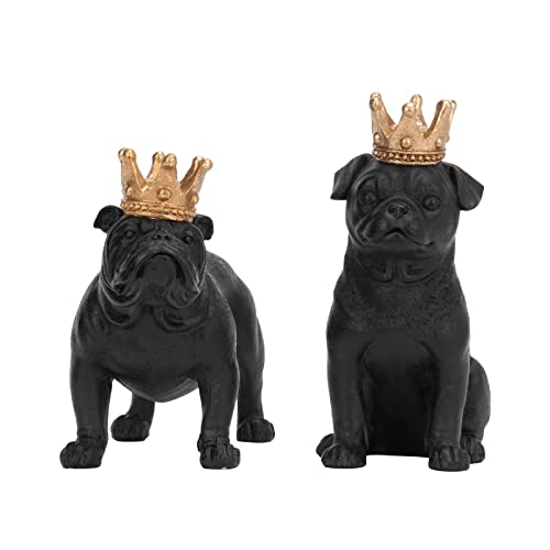 Guichifun French Bulldog Animal Figurines Home Decoration - Set Of 2 Black French Bulldog Statues With Golden Crown Decor Birthday Gifts For Men&Women Desk Shelf Table Decorative #TOP3