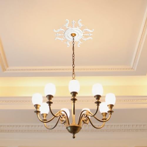 Image of INCREWAY 1Set Carved Ceiling Lamp Base Molding Kit 3D Modeling Ceiling Medallion Lighting Medallion Cover Plate for Light Fixtures Light Trim, 12 Inch OD x 3.42 Inch ID(White)