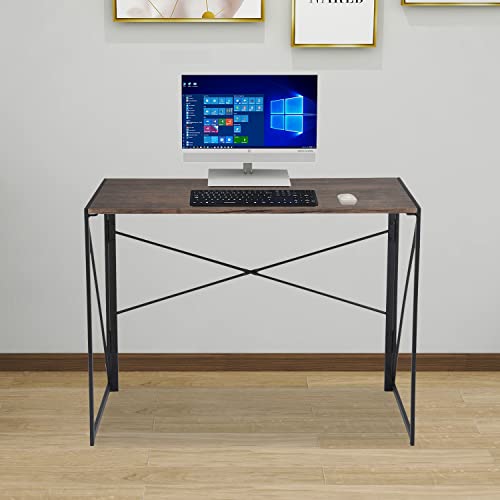Folding-Desk-Laptop-Computer-Table-Writing-Study-Computer-Desks-with-Metal-Frame-Folding-Home-Office-Desk-for-Small-Spaces-394-Inches-No-Assembly-Required-Esspresso