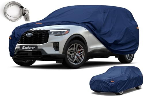 Image of Kaugung Custom Fit Car Cover for Ford Explorer SUV, Heavy Duty Waterproof All Weather Outdoor Protection, Breathable Full Exterior Cover with Air Vents