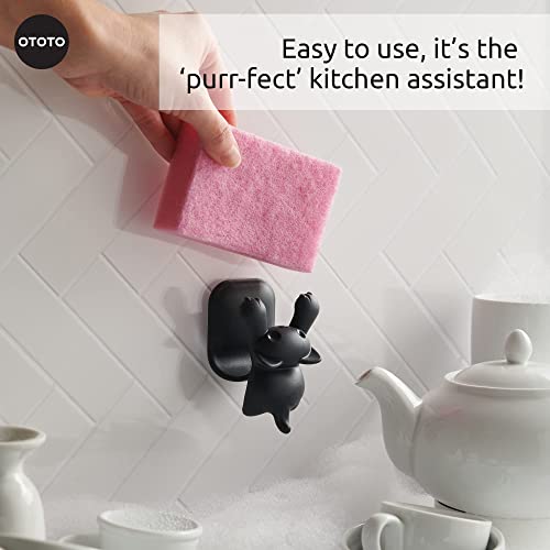 OTOTO Scrubby Cute Cat Sponge Holder for Kitchen Sink - Dishwasher Safe Dish Organizer- Compact, Cute Kitchen Accessories, Dish Sponge, White Elephant Gifts