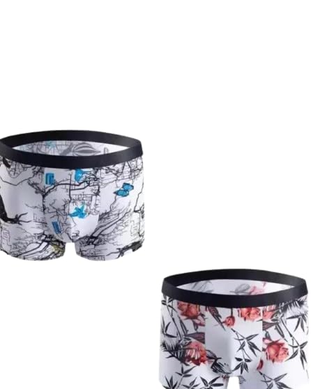 THE LAZZOLICA Cotton Ice Silk Men Short Underwear, Men’s Trunk, Seamless Moisture-Wicking, Breathable Printed Boxers for Men Multicolour (Pack of 2)