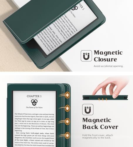 Image of MoKo Case Fits All-New 6 inch E-reader(11th Generation, 2024 /2022)(10 /8th Gen,2019 /2016),Ultra Lightweight PU Shell Cover with Auto Wake /Sleep for Ebook 2024,Not for Kobo Aura 2 /Remarkable, Midnight Green