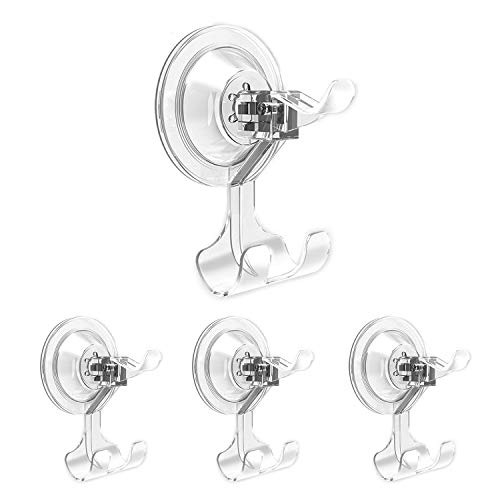 LUXEAR Suction Hook Shower Hooks Suction Razor Hooks for Shower Strong Suction Power Bathroom Towel Hooks for Livingroom Kitchen No Mark Waterproof Oilproof Kitchen Wall Hanger (4 pcs Transparent)