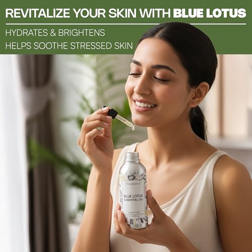 Image of VedaOils Blue Lotus Essential Oil 100ml | Pure & Natural Blue Lotus Oil for Mood Enhancement, Meditation & Sensual Experiences | Ideal for Skin Care, Aromatherapy & Diffusers