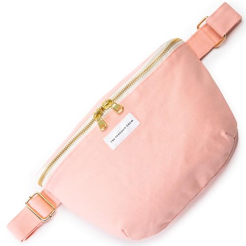 Image of The Peacock Crew Canvas Crossbody Sling Bag for Men & Women - Adjustable Strap, Dual Zippers Left /Right Handed, Secure Everyday Travel Fanny Pack Shoulder Pouch, Nomad Blush Pink, 11.8 x 7.5 x 3.15