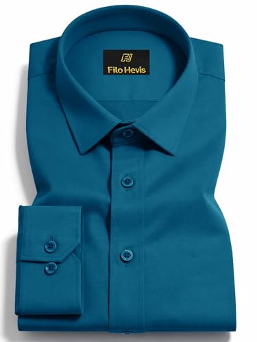 Image of FILO HEVIS Men's Shirt Regular Fit Solid Self-Cord Cotton Blended, Soft Fabric Stylish Formal Wear Man Shirt, Spread Collar Full Sleeves,(Available in Plus Size)