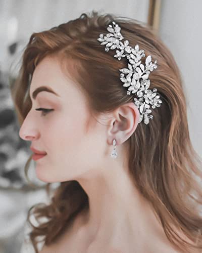 Jeairts Rhinestone Wedding Hair Comb Leaf Bridal Hair Pieces Flower Bride Headpiece Glitter Crystal Hair Accessories For Women And Girls (A-Silver) #TOP3