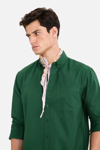 Image of SNITCH Men Casual & Semi-Formal Shirt | Regular Fit Long Sleeve Button-Down Collar Solid Oxford Style | 100% Cotton Breathable Fabric for Office, Date Night