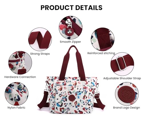 Image of FURN ASPIRE Premium Nylon Waterproof Handbags for Womens Shoulder Bags Crossbody Bag With Two-Tone Floral Design Ladies Messenger Bag For Daily Use, Work, or Travel.