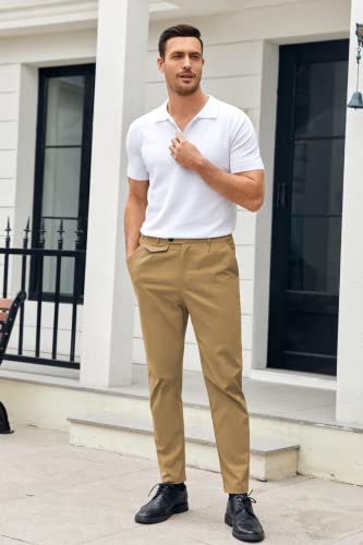 Image of Mens Chinos Slim Fit Pants Stretch Tapered Dress Pant Casual Trousers