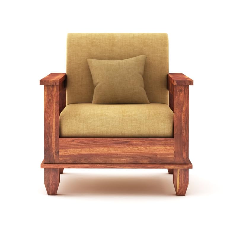Image of STRATA FURNITURE Sheesham Wood 1 Seater Sofa Set for Living Room Hall Home Solid Wooden Single Seater Sofa Set Furniture (Honey Finish)