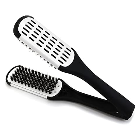 CCbeauty Boar Bristles Clamp Hair Straightener Brush Comb Hair Detangler Brush Hair Styling Tool Double Sided Brush for Hair Styling Straightening Cover