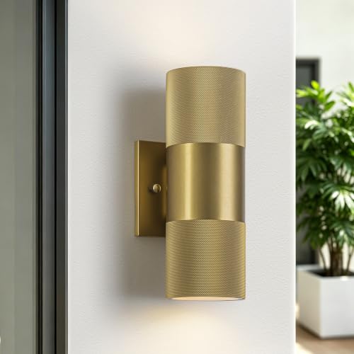 Image of Modern LED Outdoor Wall Sconce, 10 inch Gold Up and Down Wall Lights