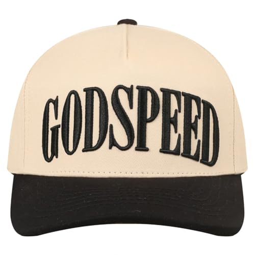 MIRMARU 3D Embroidered Trucker Hat 5 Panel Cotton Baseball Cap with Fun Text Designs Adjustable for Men and Women (US Alpha One Size Godspeed Black)