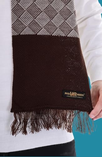 Image of Pick Ur Needs Premium Men's Warm And Stylish Woolen Muffler Angoora With Solid Color Plain Design And Stylish Tussles Ends Muffler For Men