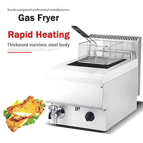 Edelstahl LPG Fritteuse, Kommerzielle Gas Fritteuse, für Chips Donuts Fisch, mit Frittierkorb und Einstellbare Feuerkraft, Schnelles Erhitzen, Antihaftbeschichtung Leicht zu Reinigen – Bild 4