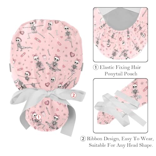 Image of 2 PCS Bouffant Cap with Button Ponytail Pouch Working Cap Sweatband Adjustable Surgical Cap Black and White Cow