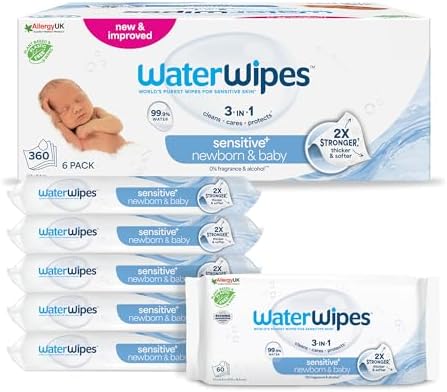 WaterWipes Sensitive+ Newborn & Baby Wipes, 360 Count (6 Packs), ...