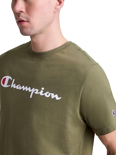 Image of Champion Men's Graphic Short Sleeve T-Shirt, Standard Fit, Classic Script Logo, Midweight 100% Cotton