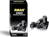 RMAN® 72 Stück Shisha Kohle Hookah Wasserpfeife Smoking Kohle Holzkohle Schnellzündend 25 mm 72 Würfel