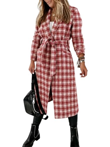 Image of Ladiyo Womens Classic Coat Lapel Collar Open Front Belted Long Jacket