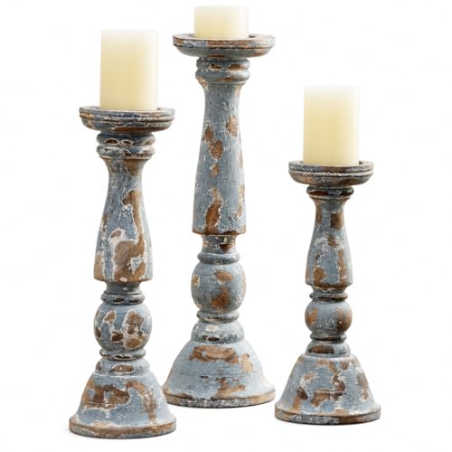 Bougeoirs traditionnels en bois gris délavé rustique chandelier - 2