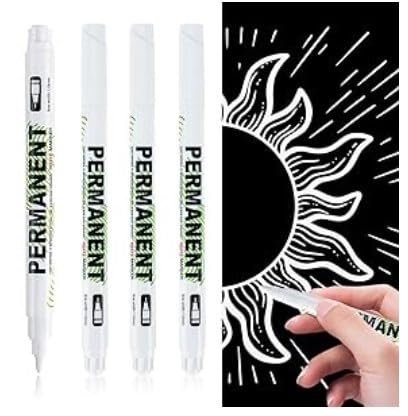 Qneneam Set de 4 Rotulador Permanente Blanco, Rotuladores Acrilico Blanco Punta de 1mm para Diversas Superficies, Ideal para Lienzo, Papel, Madera y Piedra, Perfecto para Artistas y Proyectos DIY