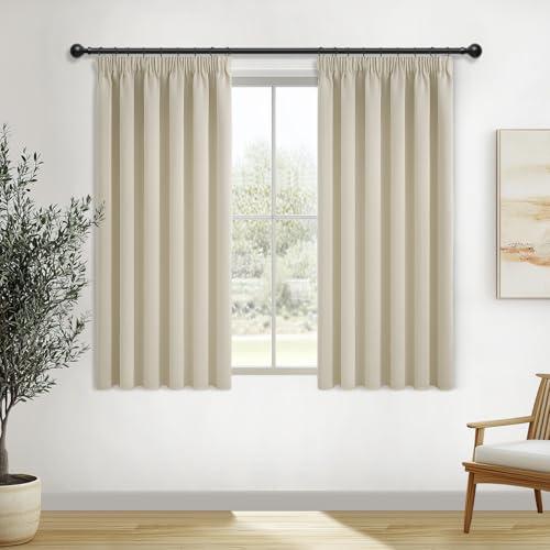 MRTREES Pencil Pleat Curtains 72 Inch Drop, Beige Blackout Thermal Curtains for Bedroom Living Room and Room Divider, 2 Panels Window Treatments 168x183 CM 66x72 Inch Beige