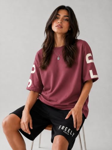 Image of ColorChakra Cotton Oversized Tshirt for Womens Down Shoulder Loose fit t-Shirt Women Baggy Style Oversize t-Shirt Korean fit