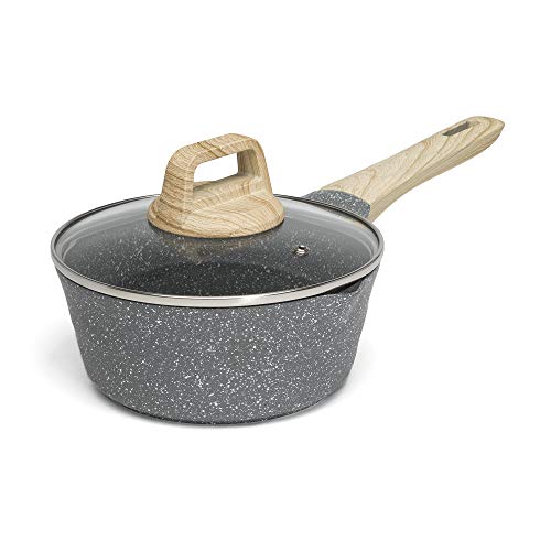 Ecolution Farmhouse Cast Aluminum, Durable Nonstick Coating, Even Heating, Dishwasher Safe, Soft Touch Handle, 1.6-Quart Sauce Pan, Gray Speckle #TOP24