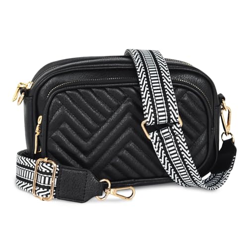 EXTREE crossbody Bags for Women,Trendy Shoulder Vegan Leather Handbags, Satchel Purse with Adjustable Wide Vintage Strap A001-black