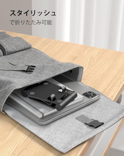 Nulaxy クデュアル折りたたみスマホスタンド、ポータビリティ角度調整可能スマート携帯スタンド アイフォン スマフォ アンドロイド iPhone 16 15 14 plus pro promax 13 mini 12 11 プロ マックス se Huawei Xperia android に対応 - ブラック