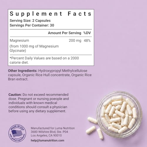 Luma Nutrition Magnesium Glycinate 500mg, 60 Vegan Capsules — view 6