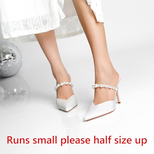 RIBONGZ Slip On Stiletto High Heels for Women Closed Pointed Toe Mule Kitten Herls with Pearl Strap Sexy Backless Dress Wedding Party Daily Prom Pump Shoes3