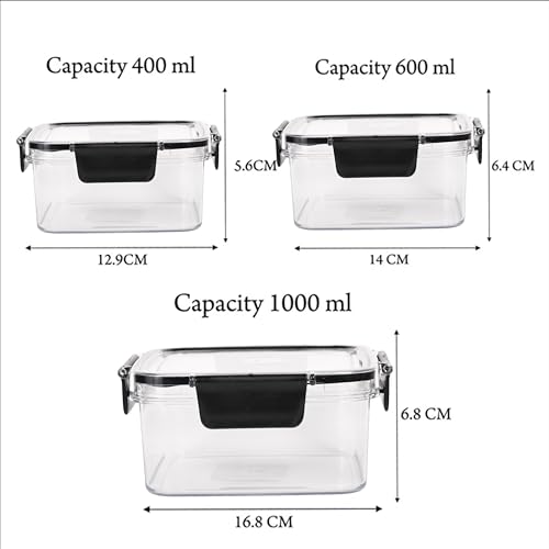 Image of PEARLPET Melody Jars - Airtight, BPA-Free, Stackable Food Storage Containers | Set of 3 Unbreakable PET Jars, Black (400ml, 600ml, 1000ml)